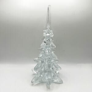 Vintage Crystal Glass Christmas Tree 8” Tall Clear Glass Figurine EUC